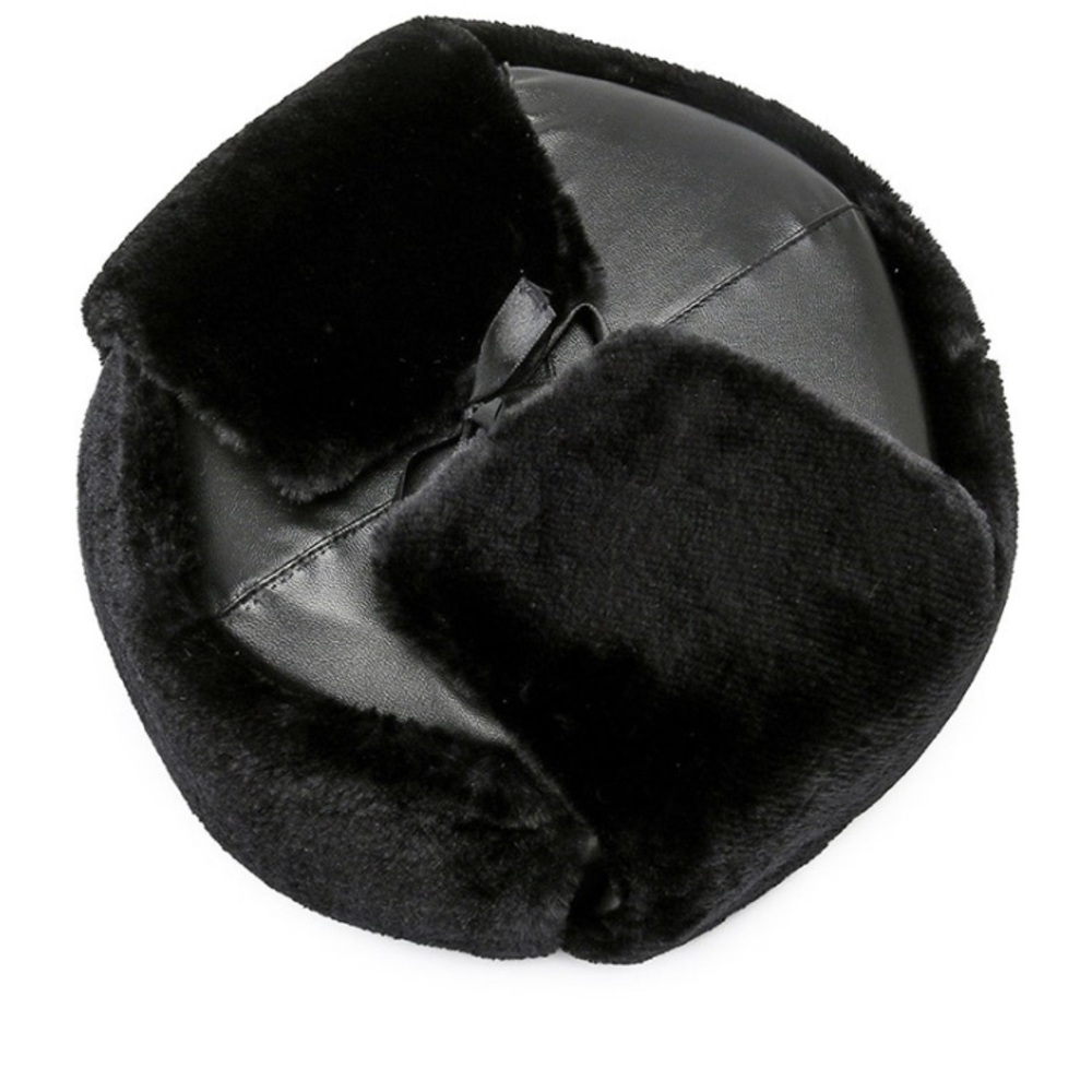 Russian federation ushanka hat leather and fur quilted lined vintage